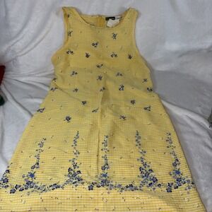 Vintage 90s California Concept Yellow Gingham Floral Shift Mini Dress Size 9 Y2K